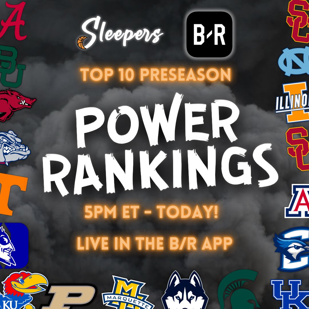 🚨 SLEEPERS LIVE SHOW 🚨 Tonight at 5PM ET live in the @BleacherReport app We’ll be revealing our Preseason Top 10 teams in college basketball LINK: br.app.link/Mf0Q1Be65tb Don’t miss it! @br_CBB
