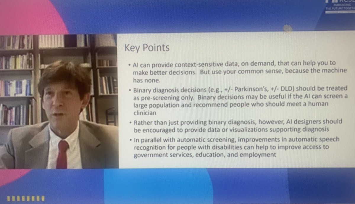 annahanson80's tweet image. Fascinating closing keynote lecture by Mark Allen Hasegawa-Johnson on Current and potential future use of AI in SLT.

Valuable key points. 

“Use your common sense because the machine has none”

Use AI in conjunction with clinicians not as a replacement! 

#RCSLTConf2023
