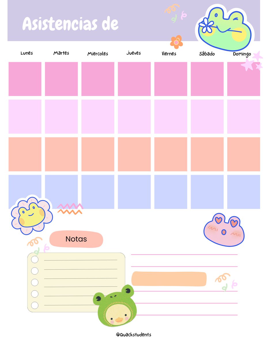 Quackstudents's tweet photo. Así mismo como con el calendario, trabajaremos una hoja de lista donde tendrán sus asistencias. Al juntas 10 asistencias tendrás la oportunidad de participar por una sub al canal gratis junto a más personas :) espero que esta dinámica les interese. Los pasaré la hoja de asistencias para que ustedes lleven control de ella💗