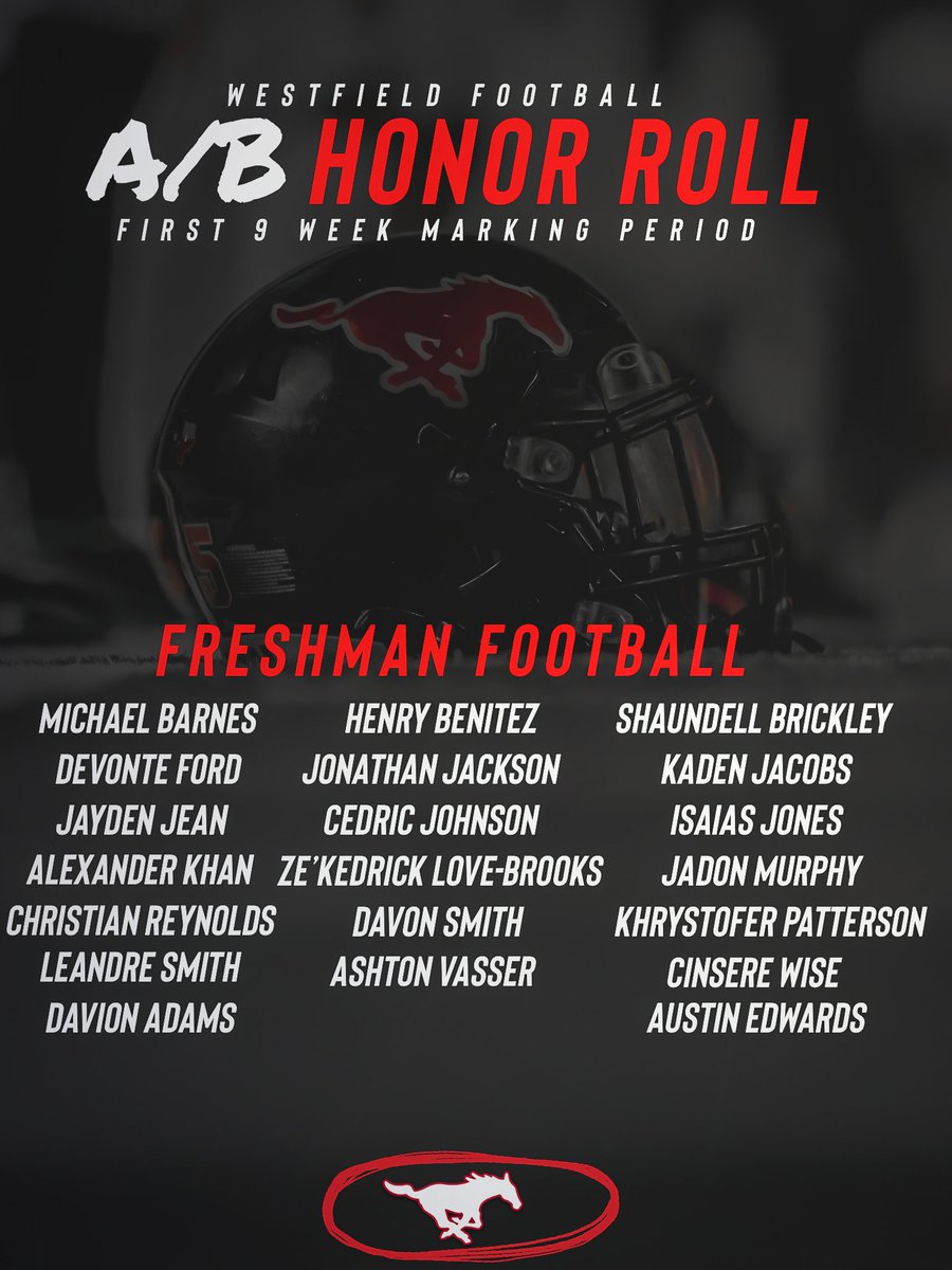 Westfield Mustang Football (@fb_westfield) on Twitter photo Please help us congratulate these freshmen student-athletes on their performance & dedication to the classroom. Their hard work has landed them on the Honor Roll.
<a href="/SpringISD/">Spring ISD</a> <a href="/SpringISD_Super/">Dr. Lupita Hinojosa</a> <a href="/DerrellOliver/">Coach Derrell Oliver</a> <a href="/Meeks38/">Matt Meekins</a> <a href="/whsmustangs/">Westfield Mustangs</a> @gowestfieldfb <a href="/LauraH1431/">Laura Hunter</a> <a href="/jmborwell/">James Borwell</a> Please help us congratulate these freshmen student-athletes on their performance & dedication to the classroom. Their hard work has landed them on the Honor Roll.
<a href="/SpringISD/">Spring ISD</a> <a href="/SpringISD_Super/">Dr. Lupita Hinojosa</a> <a href="/DerrellOliver/">Coach Derrell Oliver</a> <a href="/Meeks38/">Matt Meekins</a> <a href="/whsmustangs/">Westfield Mustangs</a> @gowestfieldfb <a href="/LauraH1431/">Laura Hunter</a> <a href="/jmborwell/">James Borwell</a>