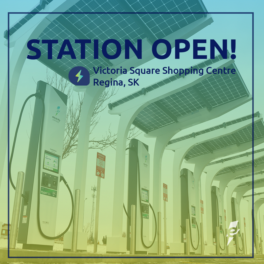 CanadaElectrify's tweet photo. Hello #Saskatchewan! Victoria Square Shopping Centre in Regina is home to our first DC fast charging station in the province, and we are so excited to be here! https://t.co/vwPqDSvsi1
#ElectrifyCanada https://t.co/tIBAbYePXH