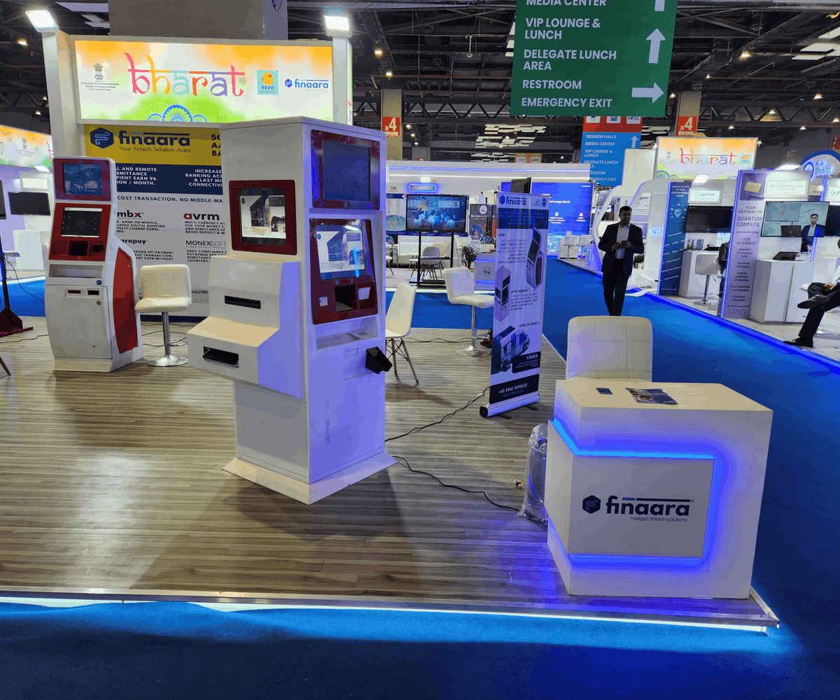 Finaaratech's tweet photo. We @Finaaratech showcase our Multicurrency enable #DBU (Digital banking units) and #bankonwheels with 3side #ATM or #AVRM with passbook printing, DD Printer and fully loaded banking vehicle at #IMC2023 in Delhi with #exchnage #remittancemachine, #Aarapay and ERP solutions. https://t.co/MlixkgGerY