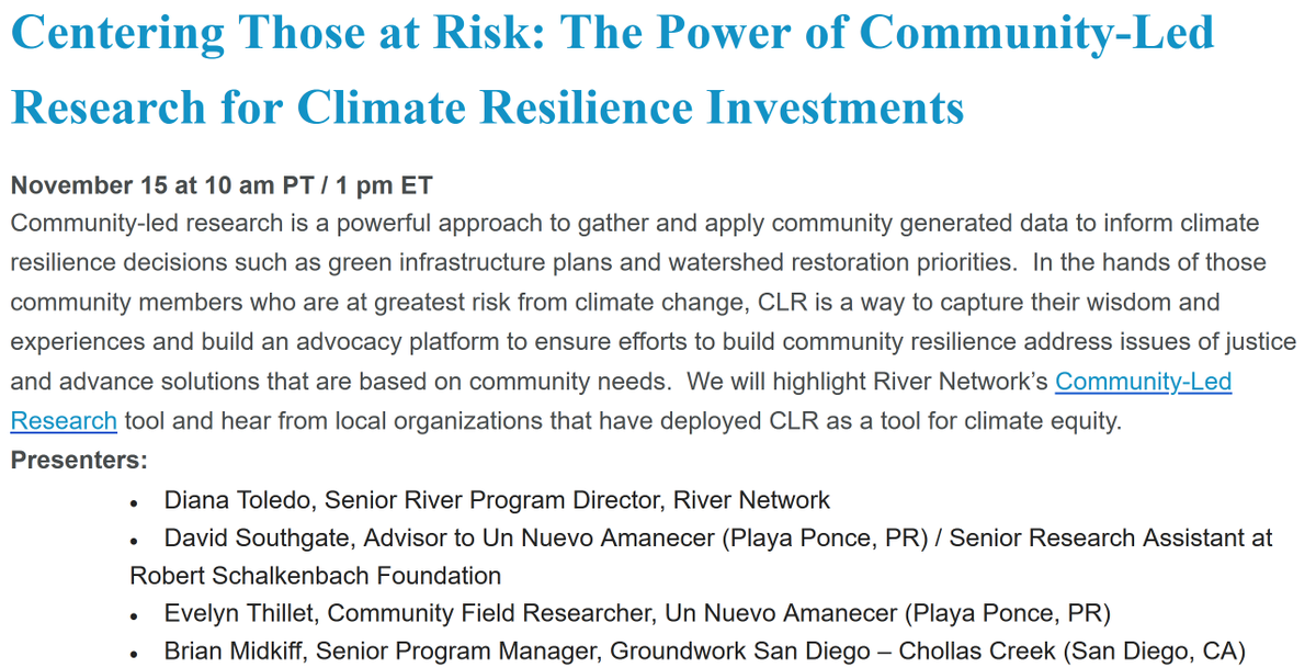iavdavid's tweet photo. Join me, a #PlayaDePonce, #PuertoRico field researcher, &amp; @GroundworkSD for @rivernetwork's Webinar on #community #power for equitable #climate #adaptation through community-based research.  Registration is free and open. @AnthropoceneAL @ClimigrationNet  https://t.co/Fug1q2yDSK https://t.co/oWTvulprO7