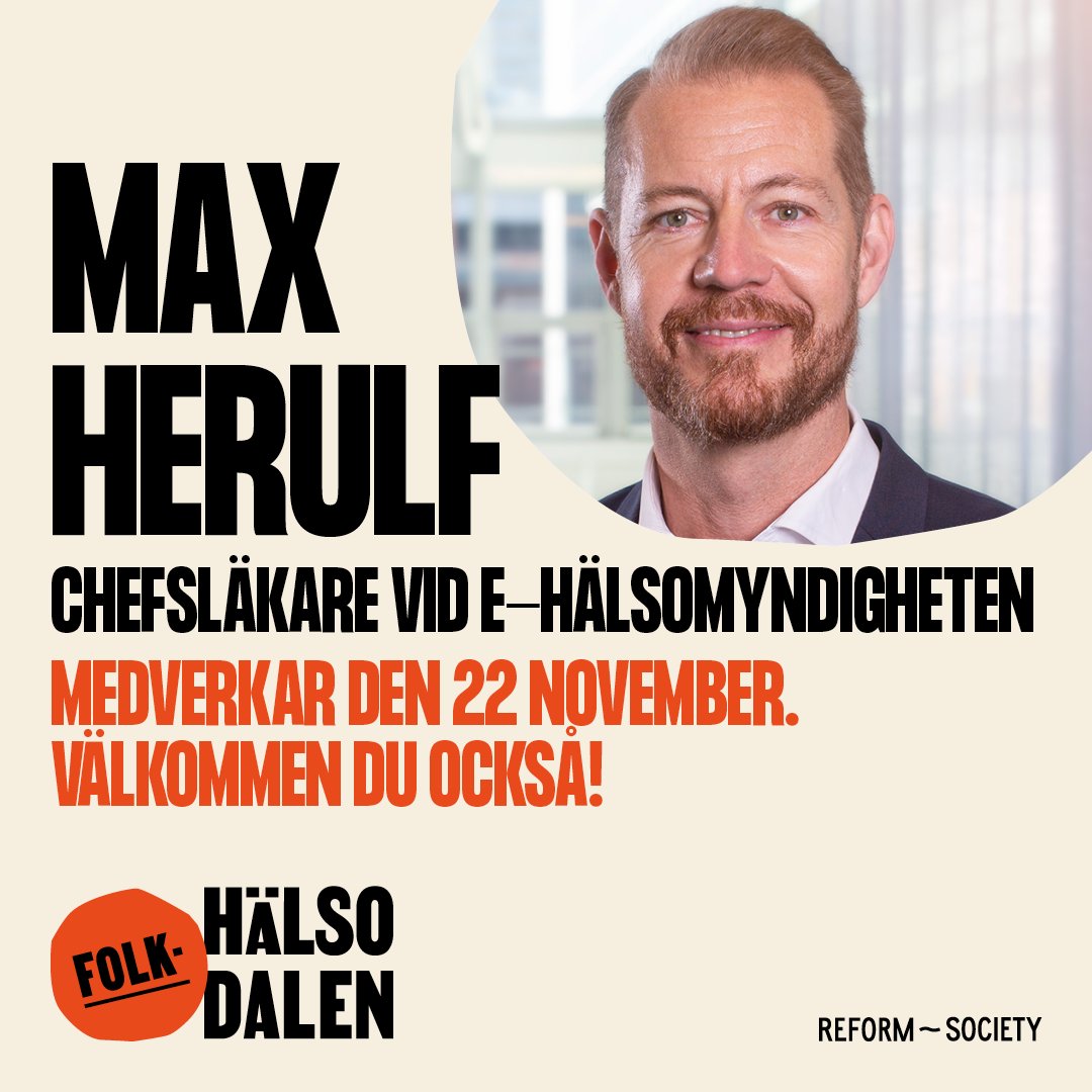 Max Herulf, chefsläkare och tillförordnad stabschef vid <a href="/eHalsan/">E-hälsomyndigheten</a>, deltar när Folkhälsodalen är tillbaka den 22 november och diskuterar behovet av nationella hälsodata av god kvalitet – till nytta för patienten. Läs mer och anmäl dig här: folkhalsodalen.se/kommande-evene…
#Folkhälsodalen