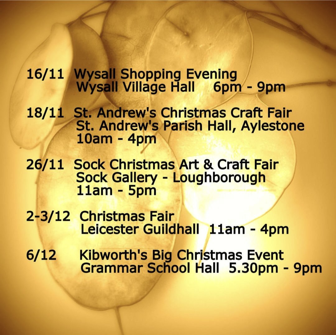 A list of my next fairs.
There are a few in the evening so people can pop by after work, which I think is a wonderful idea.