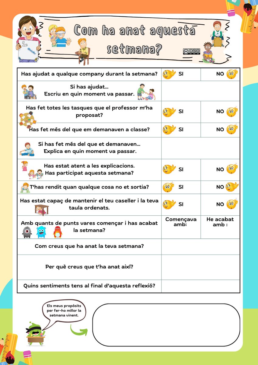 Comparto un recurso que empleamos al final de la semana para hacer una reflexión sobre como ha ido el trabajo en clase sobre diferentes aspectos del día a día para la mejora de hábitos y actitudes. #ideasparaclase #tutoría #claustrovirtual #educación 

Bloomania.es