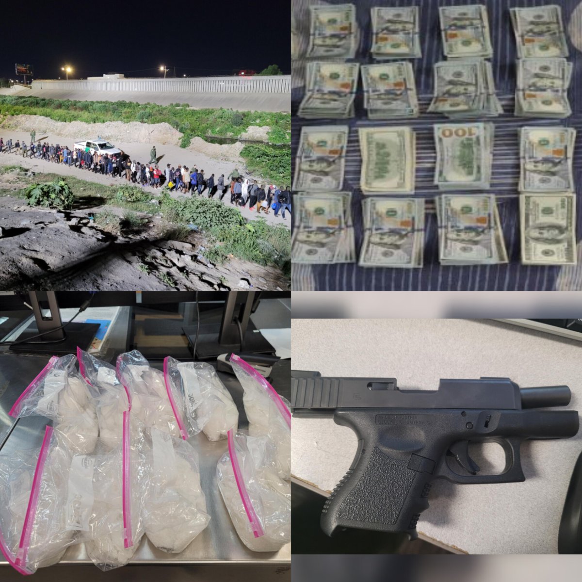 USBPChiefSDC's tweet photo. Weekly Update, 10/25 – 10/31
-7,246 Apps from 78 countries
-142 Unaccompanied Minors encountered 
-46 Rescues
-27 Human Smuggling Events Interdicted
-1 Sex Offender Arrested

SEIZED:
-119 lbs Cocaine
-9 lbs Meth
-1 Firearm
-$21,102 Bulk Cash
-21 Smuggling Conveyances https://t.co/ZS9WQi0WI4