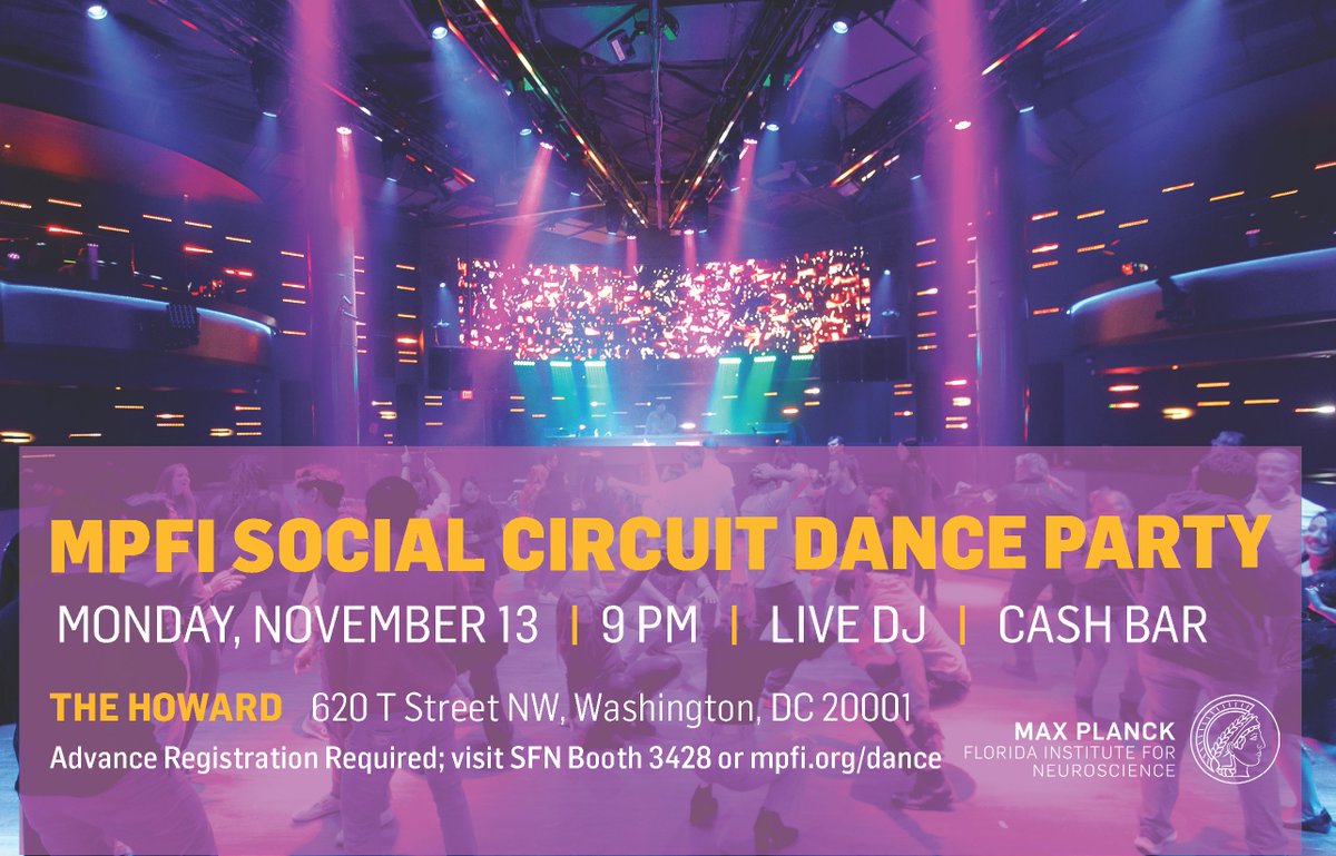 MPFNeuro's tweet photo. The MPFI Social Circuit Dance Party is back! Attending SfN’s #Neuroscience2023 conference? Join us to network with MPFI scientists &amp; celebrate our neuroscience community. Advance registration now open: https://t.co/GZsLpKlUty https://t.co/4QaGCENaig