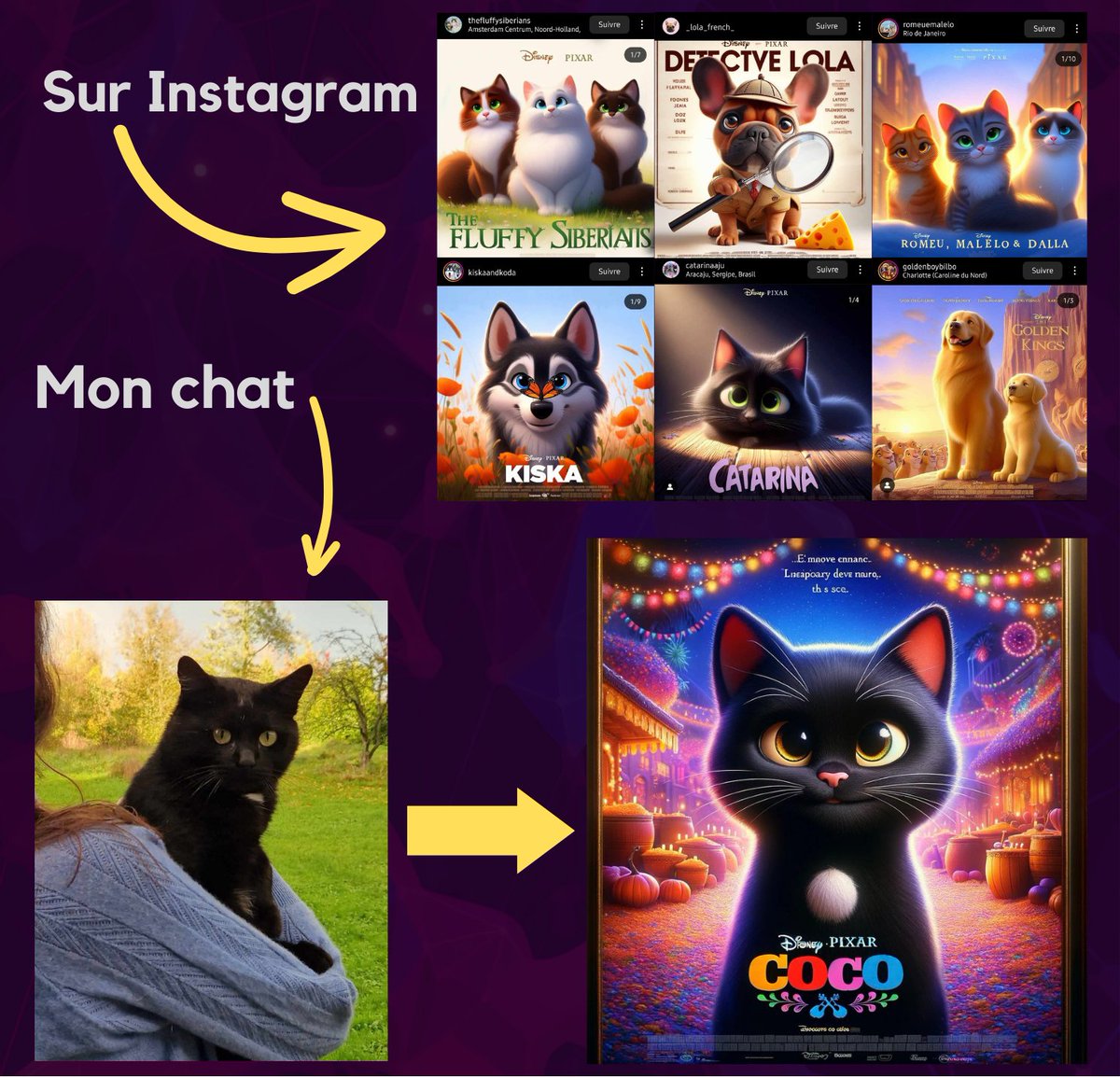 LouCapsuleIA's tweet image. Avez-vous remarqué la dernière tendance IA ? 🐶

Après la mode des photos IA YearBook il y a 1 mois (voir 1er com)... 

... Le nouveau buzz est de transformer son animal de compagnie en affiche Disney Pixar via DALL-E ! 

J&apos;ai essayé avec mon chat ⤵️

THREAD🧵
