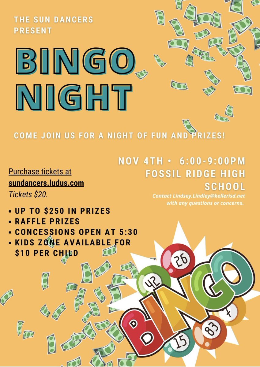BINGO Night is happening THIS SATURDAY, November 4th! 💰

It’s a night full of fun, prizes, raffles, concession stand and Kids Zone!

Tickets are available online at sundancers.ludus.com