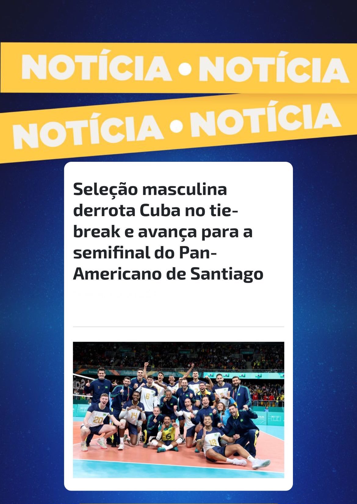 CBV on X: A seleção masculina está nas semifinais do Pan de Santiago 2023.  🇧🇷💪 Com 29 pontos de Darlan, o Brasil derrotou Cuba por 3 sets a 2 nesta  quarta-feira (01.11)