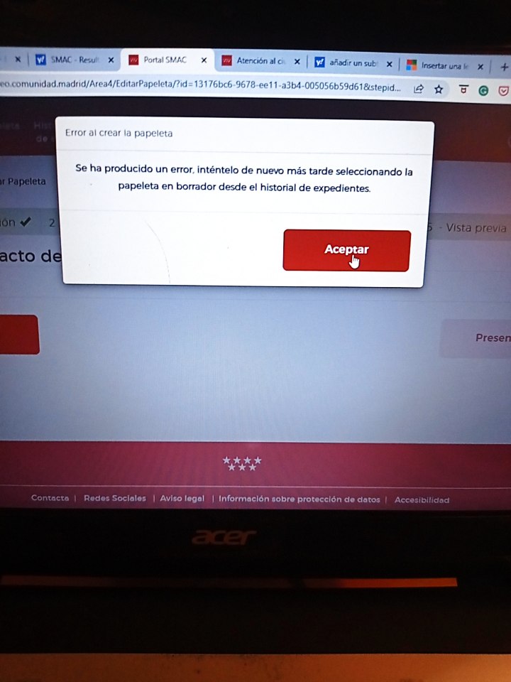 BeatrizMdeQ's tweet photo. @012CMadrid estoy intentando presentar en el SMAC por internet y después de la cita me da siempre error y me dice que lo vuelva a intentar. ¿Cuándo lo arreglan? Así todo el día y los días hábiles vuelan https://t.co/bkx9NveFqD