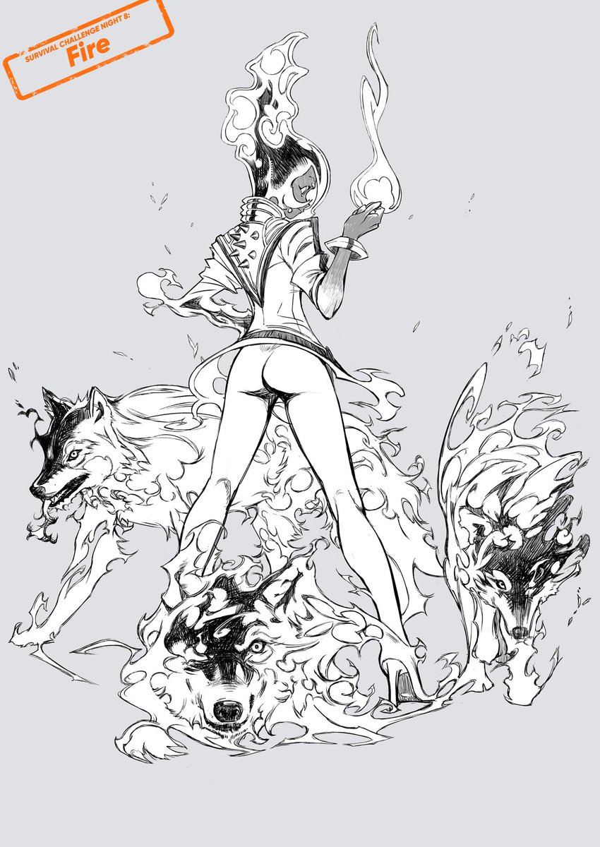 ✧ Night 8: Fire Here we go. I had to take a bit of extra time with this one because the idea was kind of ambitious. I was inspired by Chrono Cross and the "Red Wolf" Summon & Thriller for Fire's style 🔥 #ArtoberSurvivors