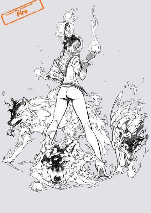 ✧ Night 8: Fire Here we go. I had to take a bit of extra time with this one because the idea was kind of ambitious. I was inspired by Chrono Cross and the "Red Wolf" Summon & Thriller for Fire's style 🔥 #ArtoberSurvivors
