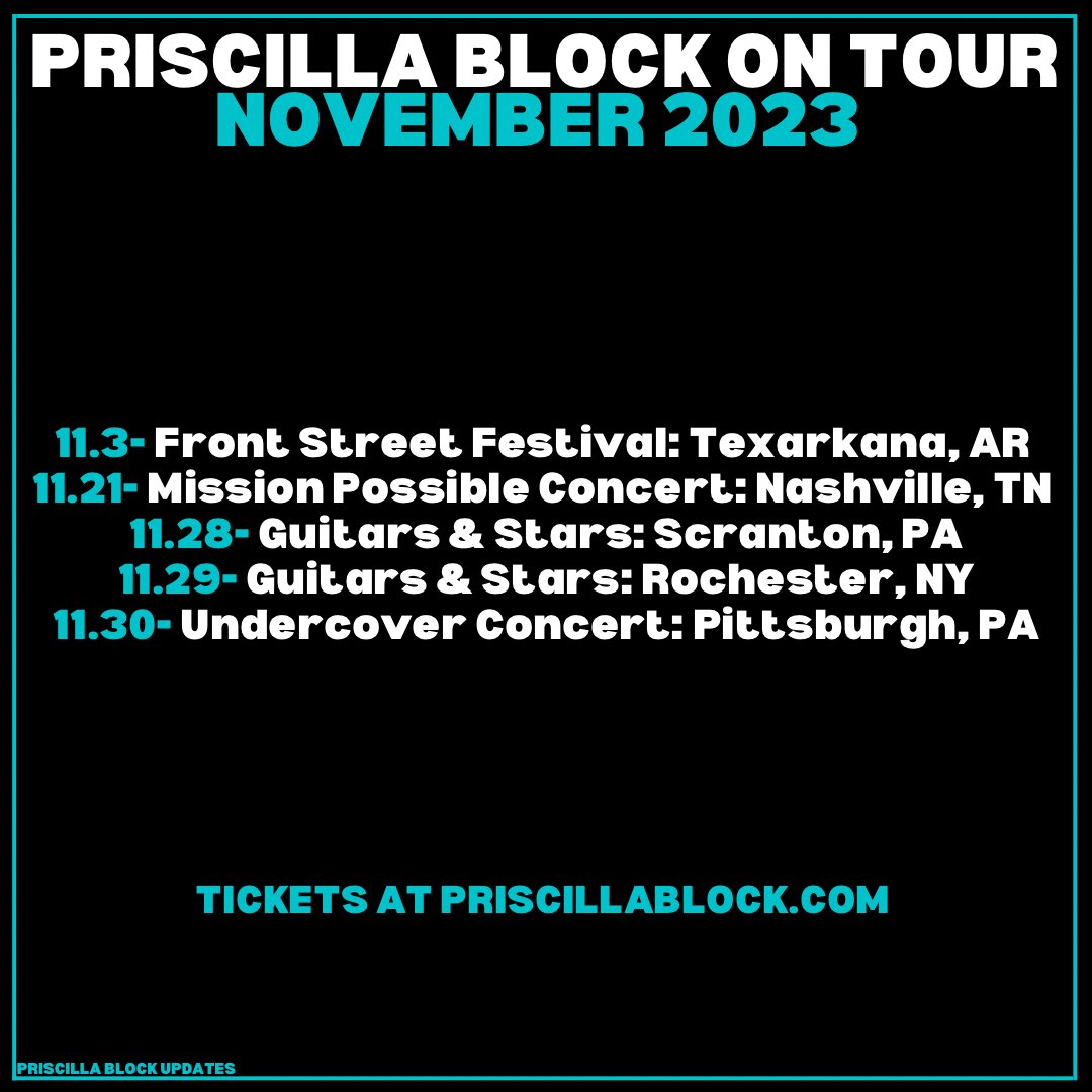 pblock_updates's tweet photo. it may be a lighter month, but that doesn’t mean we can’t bring the Block Party! Don’t miss your chance to catch @priscillablock this month 💙 https://t.co/cBZNeHVDZR