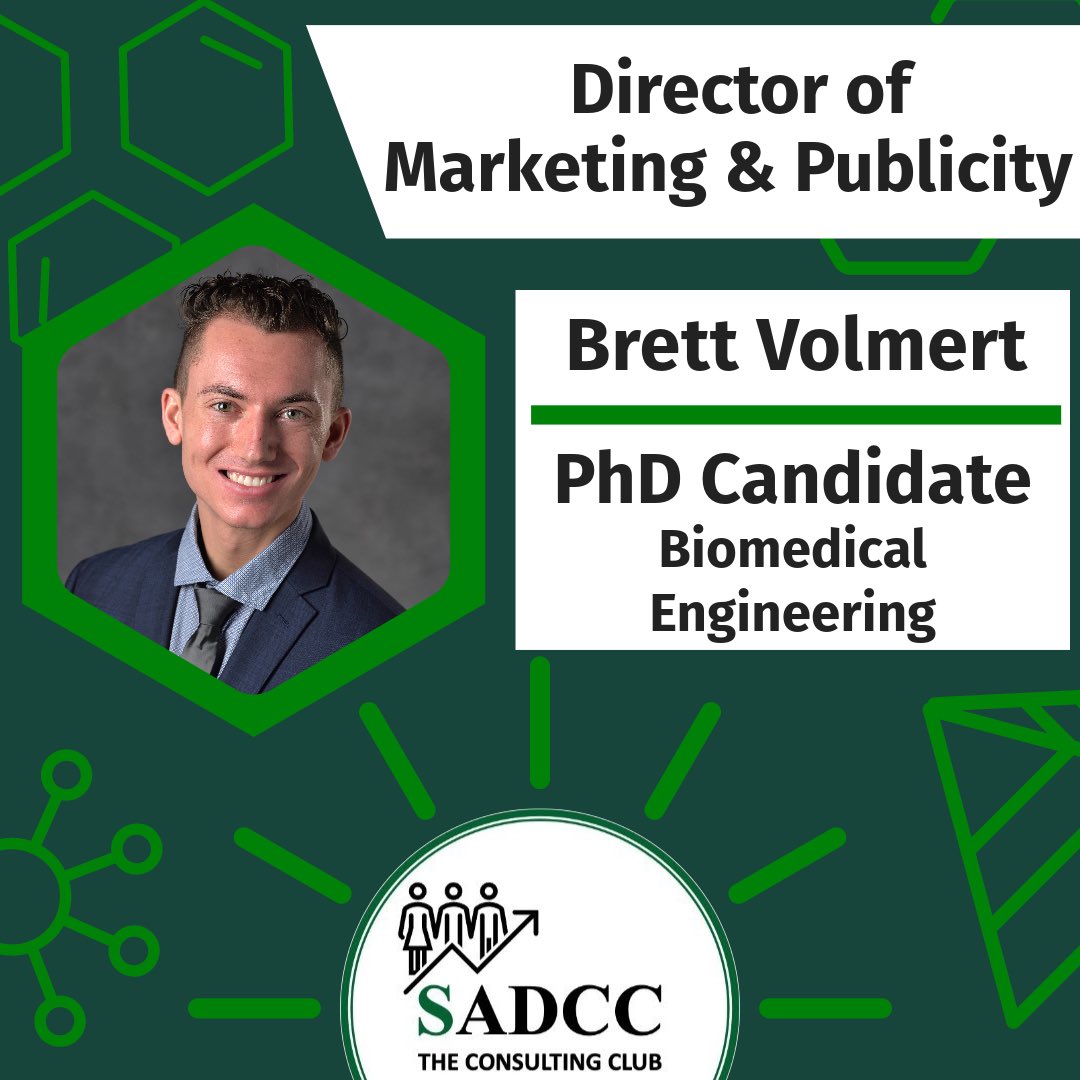 🌟Meet our Director of Marketing, Brett Volmert!
🧬Brett is a 5th year PhD Candidate in Biomedical Engineering
🚀 Brett’s goal in joining the SADCC is to assist fellow colleagues and MSU students in finding and learning about alternate career paths outside of academia!