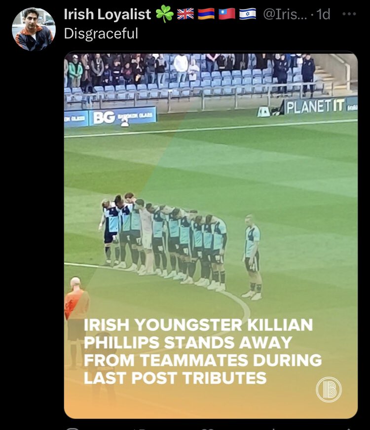 Class1Action's tweet photo. Sad bastards trawling the lower leagues to find a ‘poppy refusenik’ successor to #JamesMcClean that they can be ‘offended’ by… They’ve found Irish U21 international, #KillianPhillips, a Crystal Palace player on loan at Wycombe Wanderers. 🙄
#FreedomOfChoice
#PoppyFascism https://t.co/zNENkFdLew