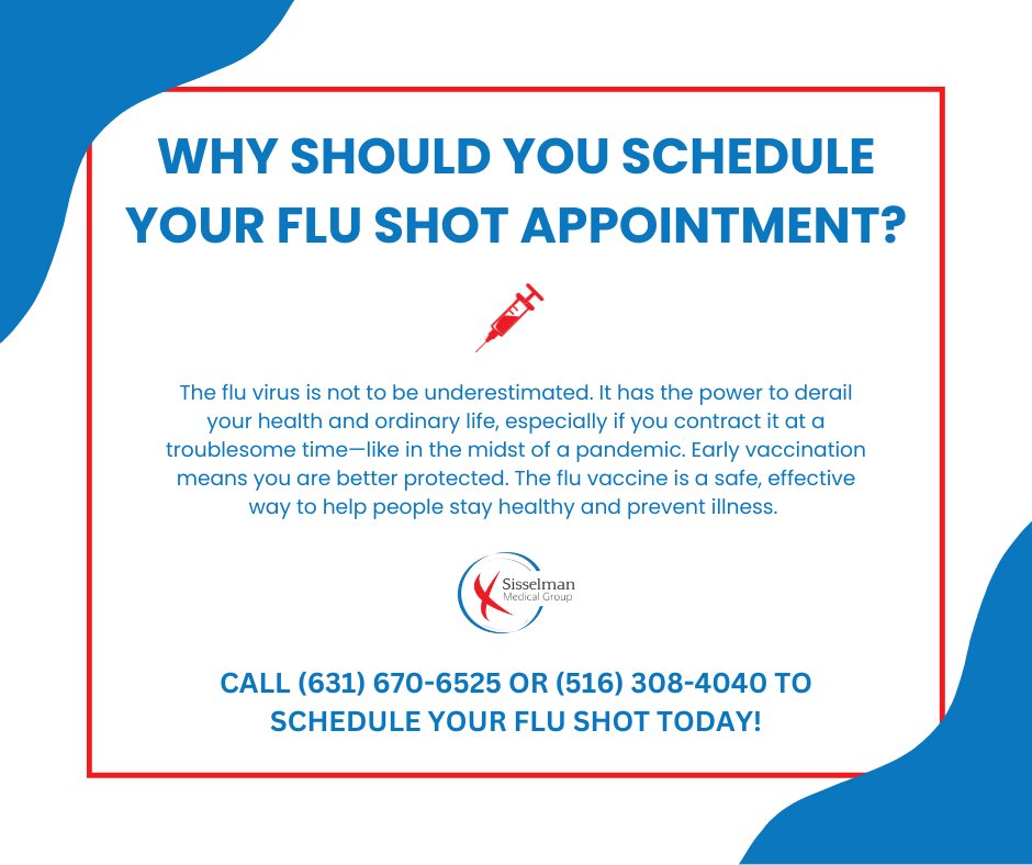 Sissmedgroup's tweet photo. Protect your health and loved ones this flu season! Schedule your flu shot appointment today to boost your immunity, prevent illness, and stay flu-free. Your well-being matters! #FluShot #StayHealthy
 
Schedule now: https://t.co/daFjhpGEmO https://t.co/200QxLf9yz