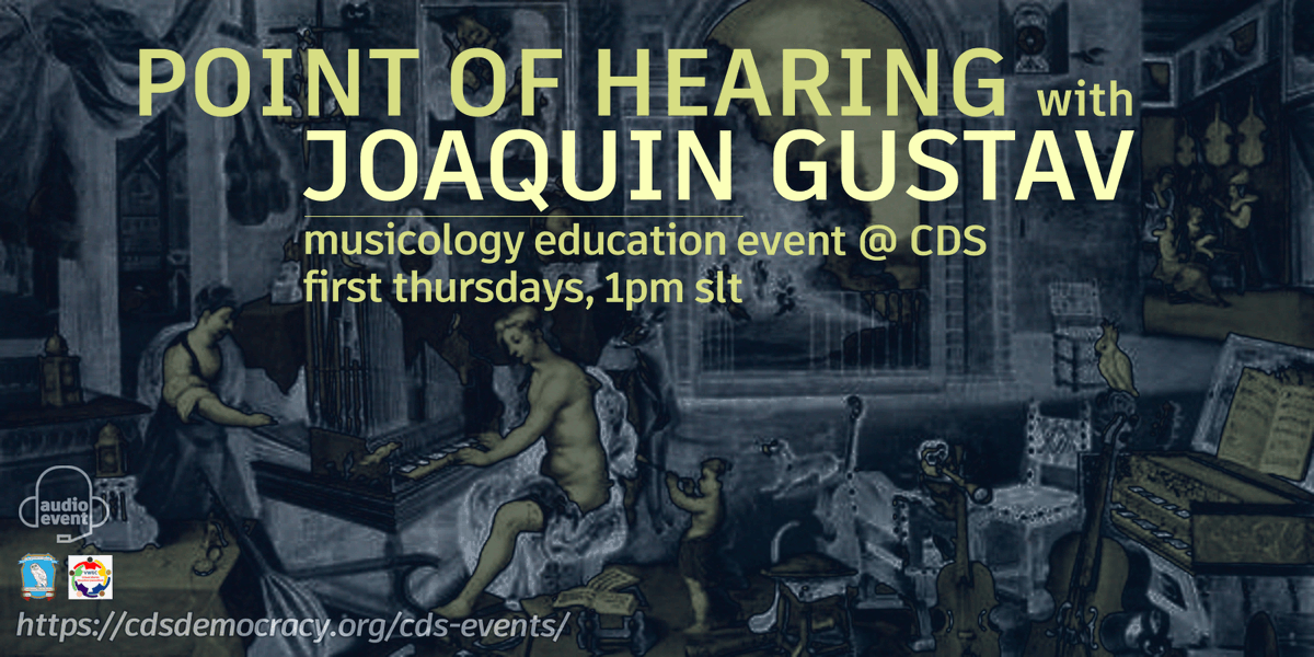 SLCDSnews's tweet photo. ★ Point of Hearing Musicology Seminar by Joaquin Gustav ★
tmw Thu, Nov 2, this month at 2pm SLT
Renowned SL &amp; RL musician Joaquin Gustav will explore the relationship between music and philosophy.
https://t.co/TX5qR8obcX
#cdsinsl #slcds #SecondLife #secondlifemusic https://t.co/gfAZ4lv8PJ