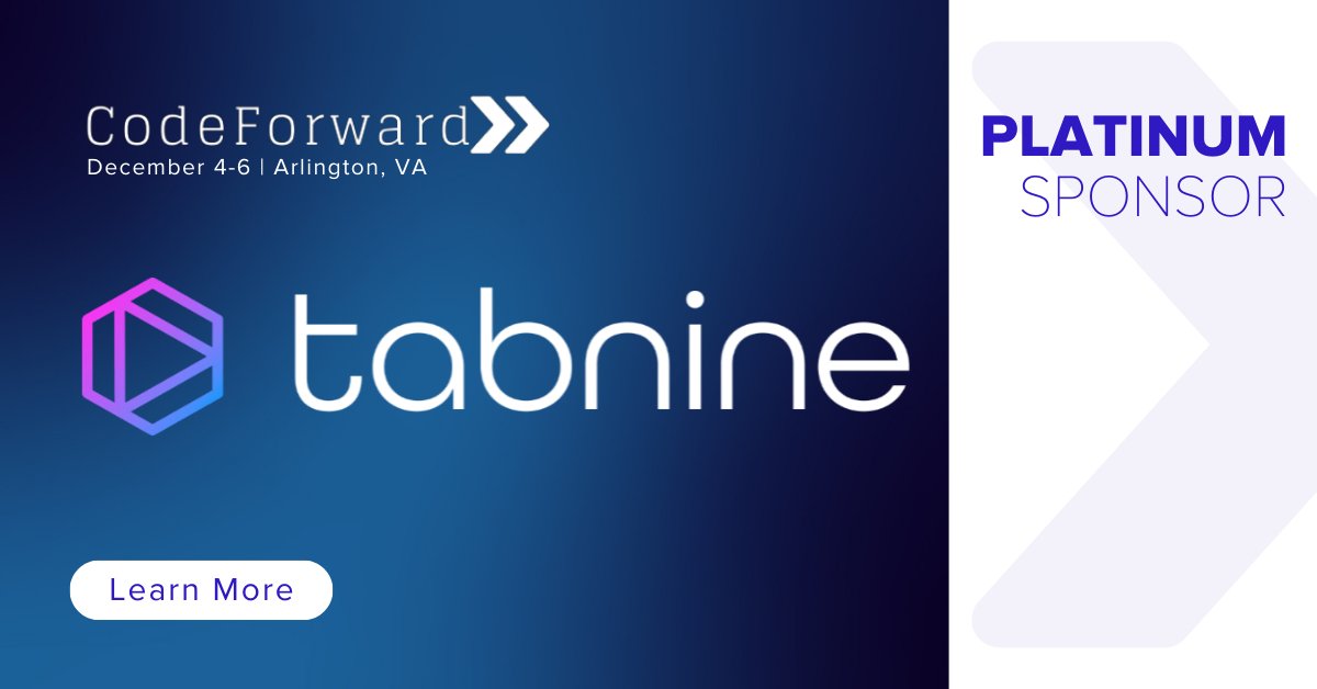 codeforward_'s tweet photo. We are thrilled to announce that @tabnine is our Platnum sponsor at this year's #CodeForward.
Come meet Tabnine, your AI-powered development partner, at CodeForward.
Get your ticket 👉 https://t.co/FMAATOv6Cm
#GenerativeAI #GenAI #AICoding #AIDeveloper https://t.co/2NpmJbiwju