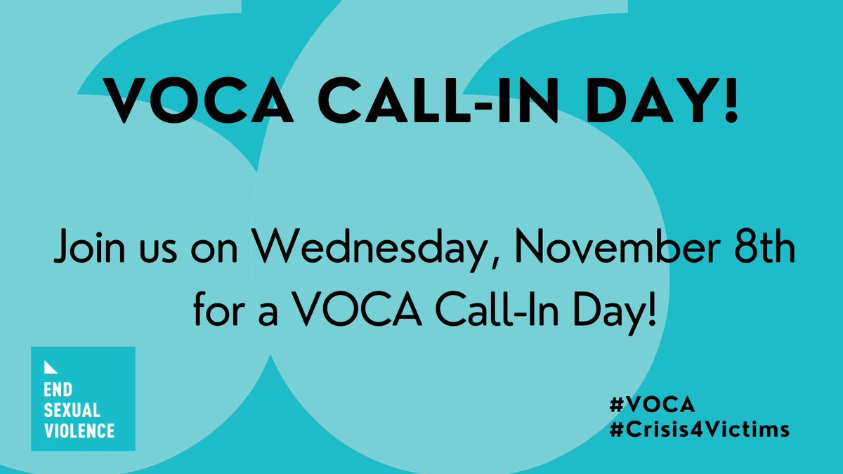 endsxlviolence's tweet photo. We must secure level funding for VOCA to continue supporting survivors and victims of crime. Join us on Nov. 8th for a Call-In Day and let your voice be heard! Social media toolkit 👉👉👉  https://t.co/IfNg77Ic6b #VOCA #CallInDay #SurvivorsFirst https://t.co/0ERQcR0HRn