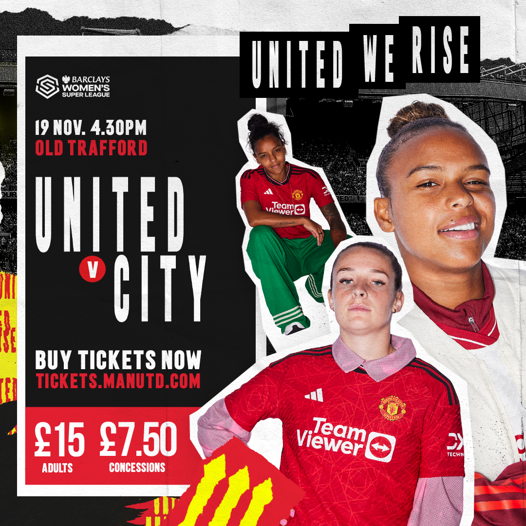 ManUtdWomen's tweet photo. Don't miss the first-ever #WSL Manchester derby at Old Trafford 🏟✨ Get your tickets now 🎟️

#MUWomen