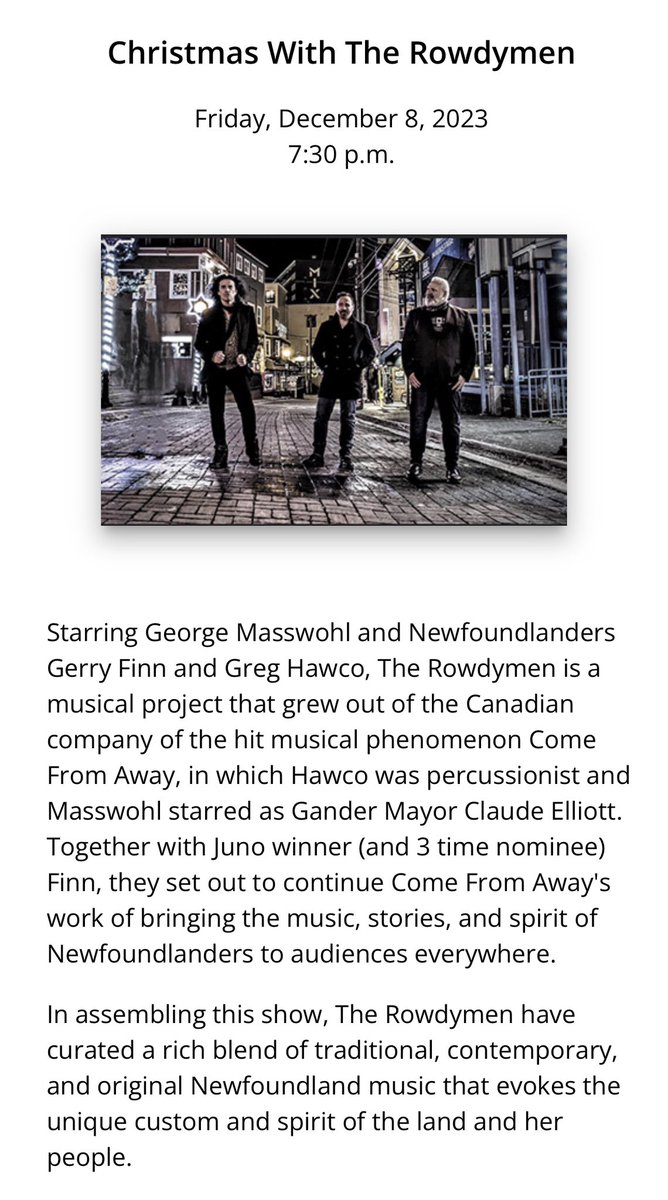 The Rowdymen (@trowdymen) on Twitter photo Truro! We’re coming to you, Dec 8! Get your tix for Christmas w The Rowdymen at The Marigold: tproatlantic.ticketpro.ca/en/pages/MCC_R… <a href="/LiveTruro/">Truro Live</a> <a href="/VisitTruro/">Visit Truro</a> <a href="/MarigoldCentre/">Marigold Centre</a> Truro! We’re coming to you, Dec 8! Get your tix for Christmas w The Rowdymen at The Marigold: tproatlantic.ticketpro.ca/en/pages/MCC_R… <a href="/LiveTruro/">Truro Live</a> <a href="/VisitTruro/">Visit Truro</a> <a href="/MarigoldCentre/">Marigold Centre</a>