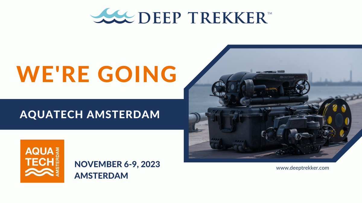 deeptrekker's tweet image. #Aquatech is the world&apos;s leading trade exhibition for process, drinking, and wastewater. Join us in Amsterdam next week, from November 6-9.  

We&apos;ll be at booth 3.414. Come say hi and check out our newest robots!  

#DeepTrekker #PipeTrekker #ROV #crawler #wastewater #cleanwater