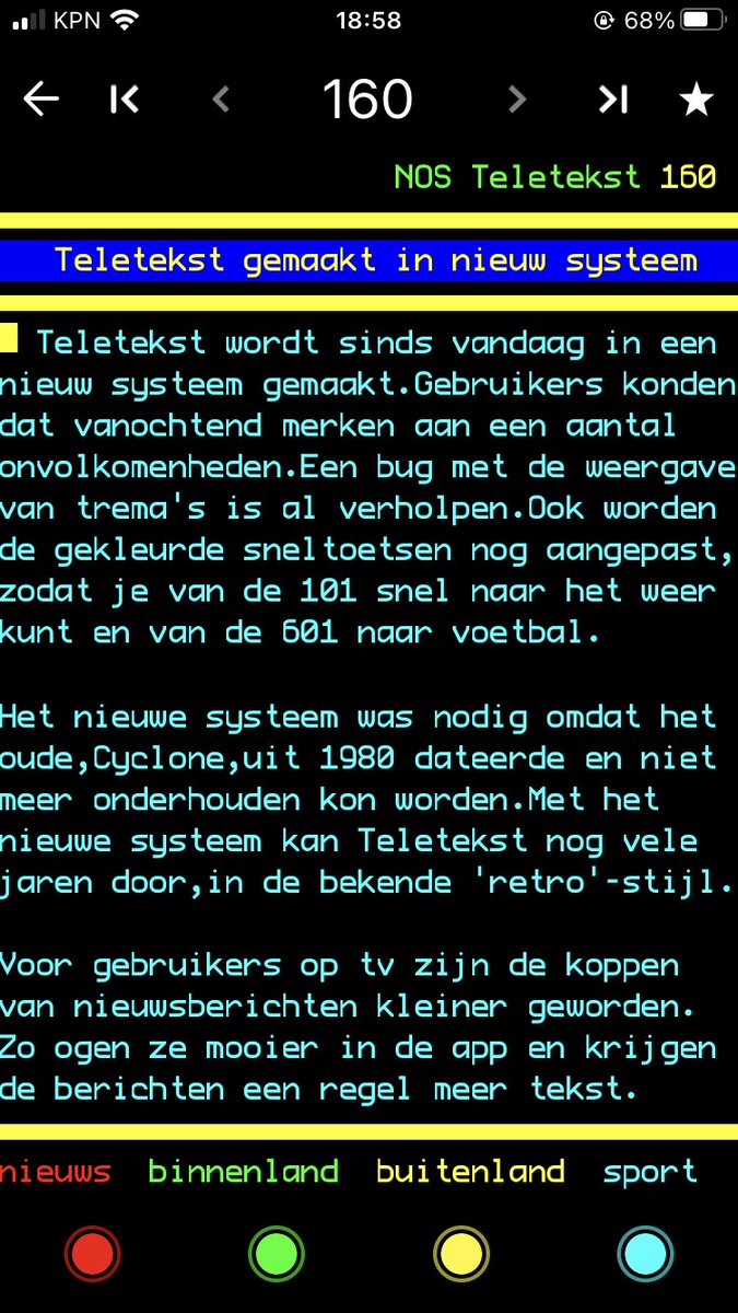 MvhH87's tweet photo. Nieuw systeem, super!! #teletekst #teletekstftw https://t.co/vBQfDQFi9M