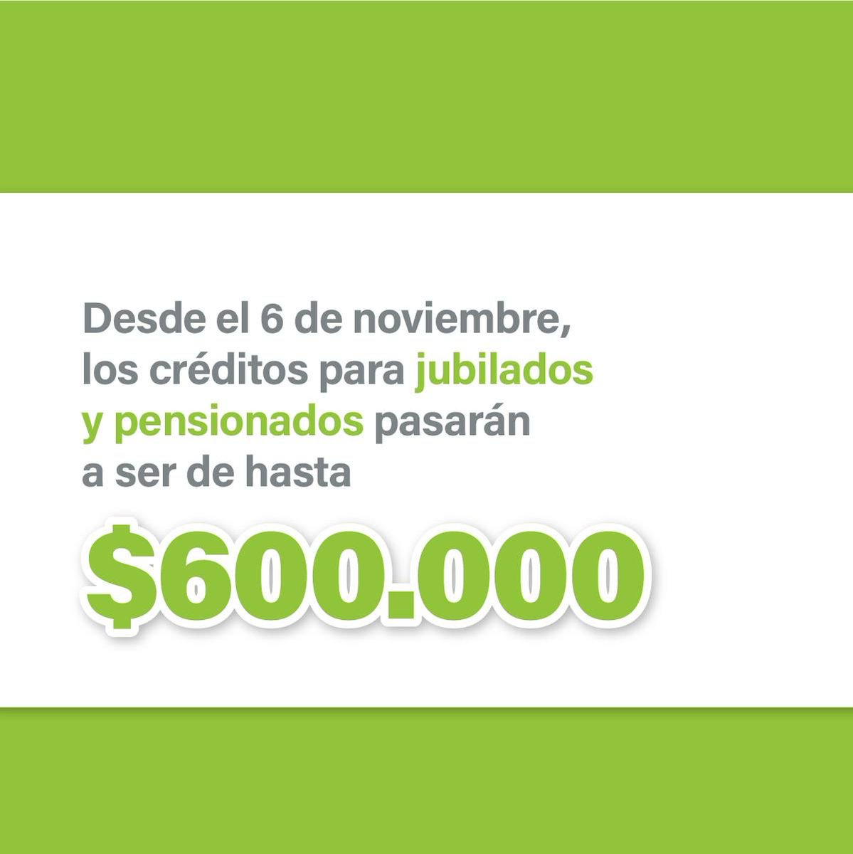 passomarcela's tweet photo. Sergio Massa anunció la ampliación de los Créditos ANSES para jubilados y pensionados.

✅ A partir del 6/11, el monto de los créditos ascenderá hasta $600.000 a devolver en 24, 36 o 48 cuotas.
Se solicitan con turno en https://t.co/ktdmHp61D1 

#TenemosConQuién 
#MassaPresidente https://t.co/zo9sHbsOYf