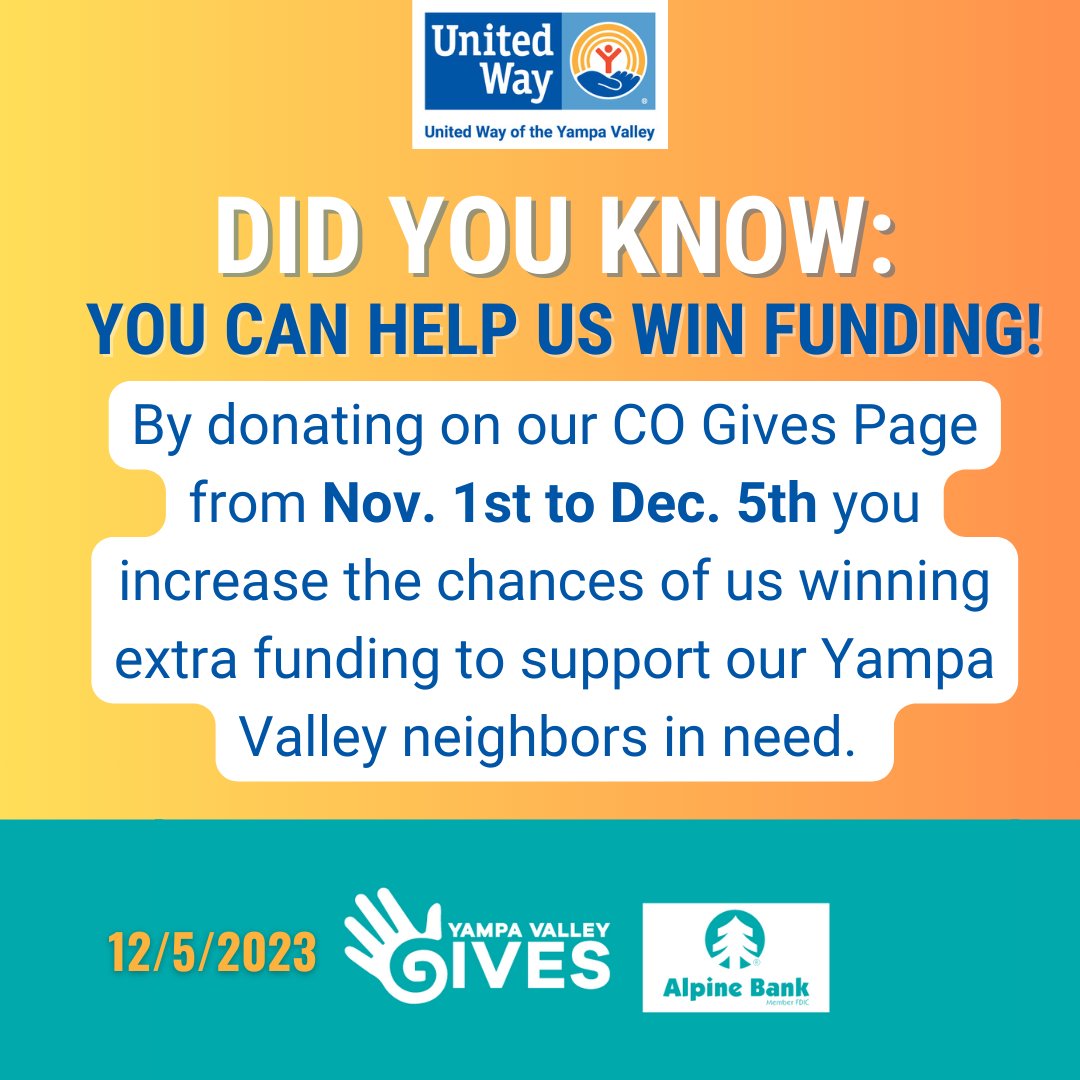 The giving is on! 

Donate at coloradogives.org/organization/U…

#coloradogives #yampavalleygives