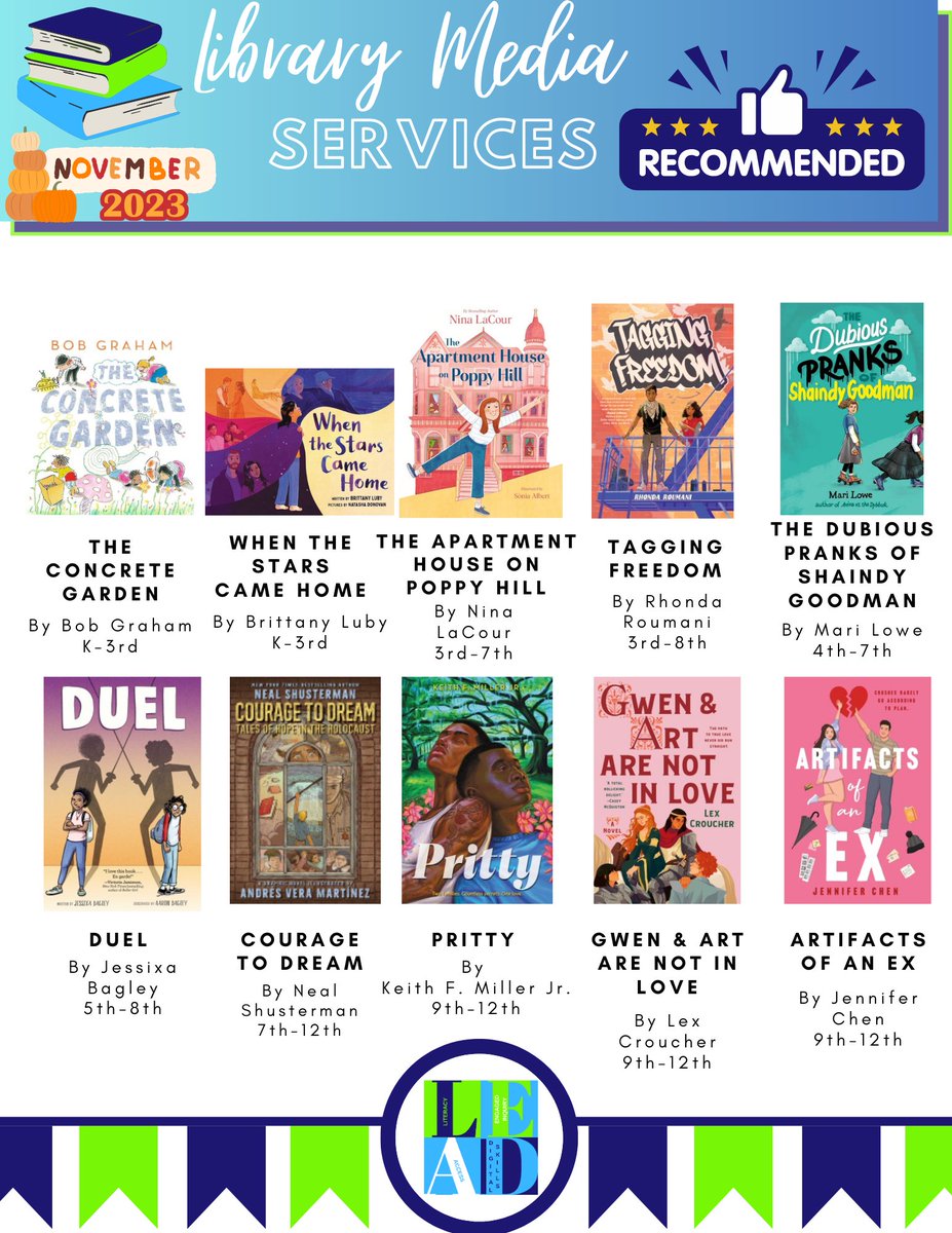 JCPS Library Media Services Department (@jcps_lms) on Twitter photo Recommended new titles being released in November 2023! #JCPSLibraries #MakingLibrariesMagical #EveryChildaReader #Literacy #BooksUniteUs #LetFreedomRead #fREADom #ReadingForPleasure #ReadersAreLeaders #RepresentationMatters #READ #BookRecommendations #Literacy
<a href="/JCPSLMSDrLynn/">JCPSLMSDr.Lynn</a> Recommended new titles being released in November 2023! #JCPSLibraries #MakingLibrariesMagical #EveryChildaReader #Literacy #BooksUniteUs #LetFreedomRead #fREADom #ReadingForPleasure #ReadersAreLeaders #RepresentationMatters #READ #BookRecommendations #Literacy
<a href="/JCPSLMSDrLynn/">JCPSLMSDr.Lynn</a>