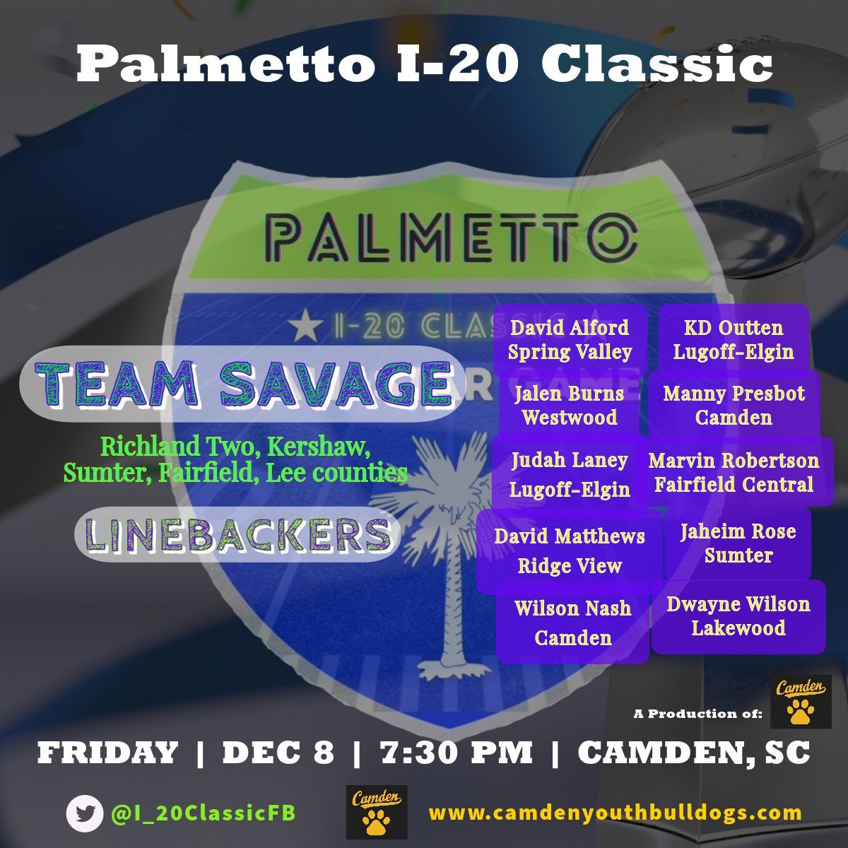 I_20ClassicFB's tweet photo. 🏈🎓👀🔥🔥🎬🏁🏁🏁 🎙️🎙️NOW Introducing the LBs for ……TEAM SAVAGE 💪🏾💪🏾 (Richland Two, Kershaw, Fairfield, Sumter, Lee, Lancaster) https://t.co/kgc0VjmKcA