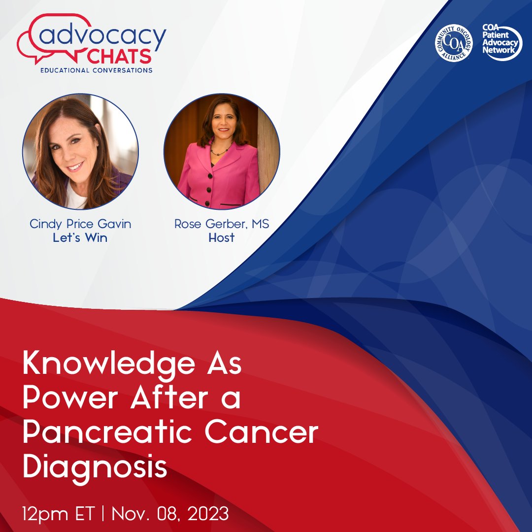 A new month means a new CPAN Advocacy Chat - this month, @rosegerbercoa is sitting down with Cindy Price Gavin of Let's Win Pancreatic Cancer to discuss ways to help patients after a pancreatic cancer diagnosis. 

ow.ly/jO3a50Q354m