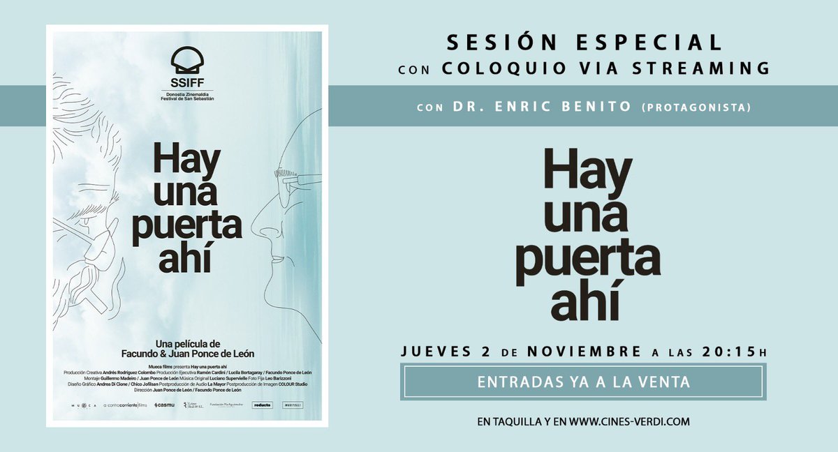 MAÑANA a las 20:15h tendremos un pase muy especial de “Hay una puerta ahí”. Tras la proyección, conectaremos via streaming con el Dr. Enric Benito para charlar con todos los asistentes. Entradas aquí: bit.ly/48GEEiR