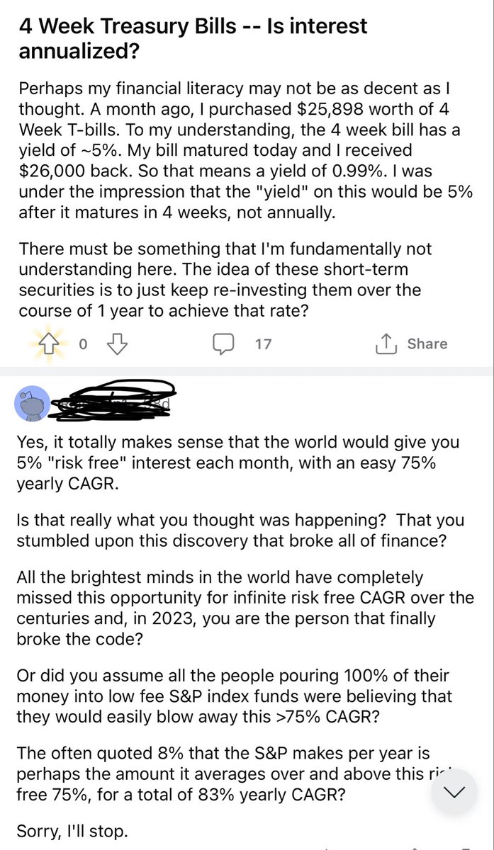 flufferbot01's tweet image. LMAO dude bought a 4 week T-bill thinking he’d get 5% over 4 weeks.