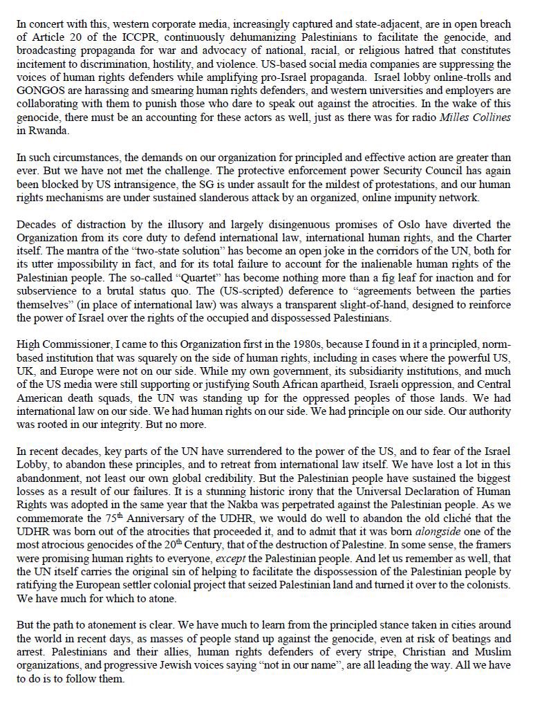 memetsimsek's tweet photo. Below is the resignation letter of #CraigMokhiber, one the Directors of the UN High Commissioner for Human Rights.  

In his resignation letter Mr @CraigMokhiber talks about the UN’s inability to stop the “text-book case of genocide” against Palestinians in Gaza. He adds that Western governments are “wholly complicit in the horrific assault.”