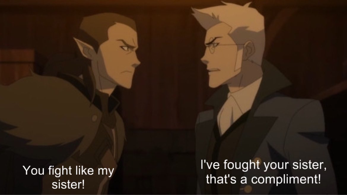 GrimmReaperGirl's tweet photo. This is so accurate. Itβs just perfect for these two. #vexahlia #percyderolo #vaxildan #youfightlikemysister #thatsacompliment #VoxMachina #criticalrole https://t.co/FC3TgHtyuS