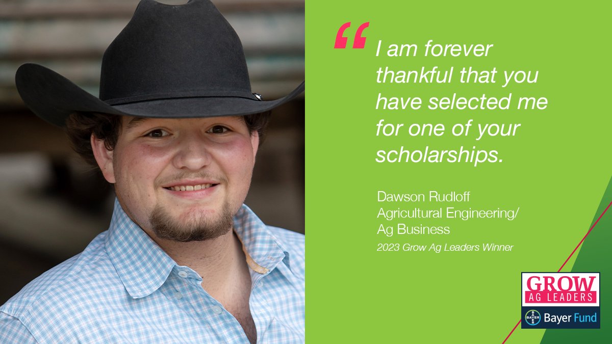 americasfarmers's tweet photo. Attention, farmers! Applications are open for 2024 Grow Ag Leaders, a Bayer Fund scholarship program. So, if you know any students in your community ripe for a future in ag, like Dawson Rudloff, please encourage their application. Visit  https://t.co/ZzNSfFYRQG to learn more. https://t.co/Q8uq1sHdo3
