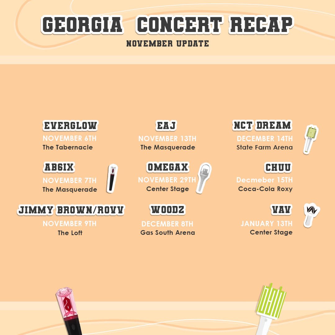 Monthly Concert Update!🎶🎫

Did we forget a show? No worries comment below or send a DM and we will be happy to add them to our Next Monthly Update!

#Atlanta #kpop #kpopconcert #kpopinatlanta