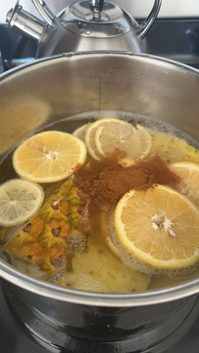 forbiddenroots's tweet photo. Pineapple rind, garlic, ginger, turmeric, cinnamon, lemon, orange, cayenne, and honey ☕️ #immuniTEA https://t.co/l4AAs249Qr