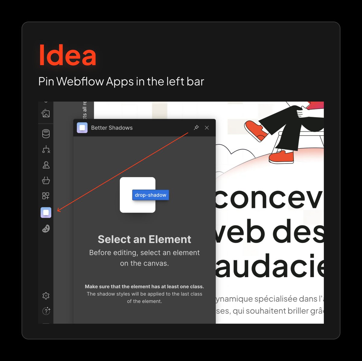 I looove <a href="/webflow/">Webflow</a>  Apps ! I check everyday if there is a new one.

But I find that there are too many clicks for me to be able to integrate them effectively into my workflow. So... 👇🏻