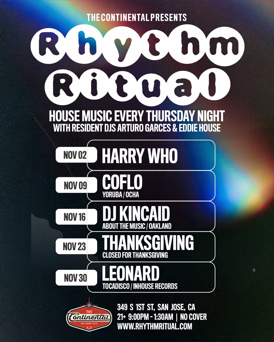 RhythmRitual's tweet photo. Rhythm Ritual November lineup 🦃 https://t.co/DOwXzGaVxK