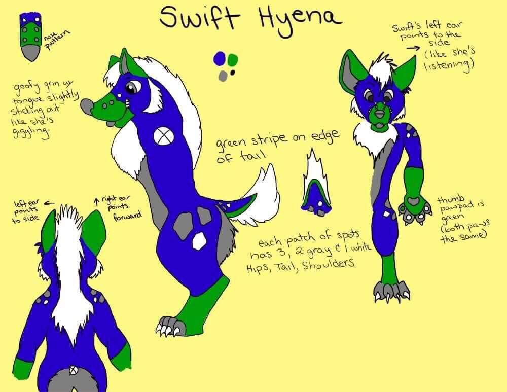 SwiftHyena's tweet photo. @sweetpuddincup Everybody thinks Swift is male because of the colours (and honestly she also tends to wear more of the “boy” clothes as seen in the beauty and the beast art). But she is female! 😆 https://t.co/MfSd32SLbf