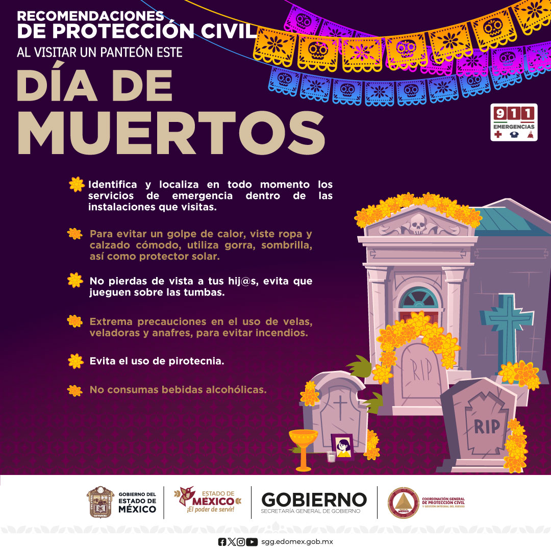 🕯️ Para que tu visita a tus seres queridos en los panteones sea segura. Sigue estas recomendaciones.