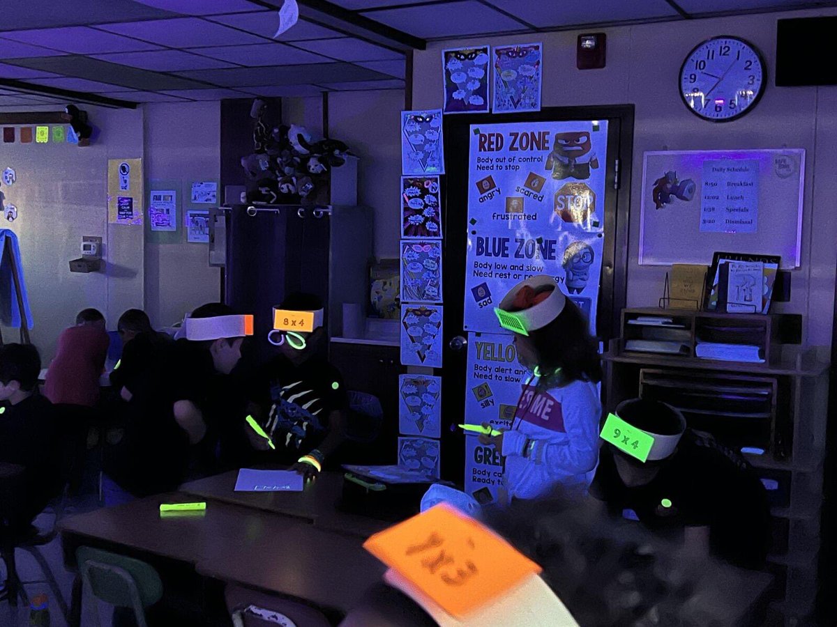 Students in Mrs. Lee's class <a href="/Frps_Tansey/">James Tansey School</a> were 'glowing' with excitement when it was time to work on their math skills. They created glow-in-the-dark arrays, match arrays, &amp; expressions and even had a glow-in-the-dark headband game where they solved multiplication word problems.