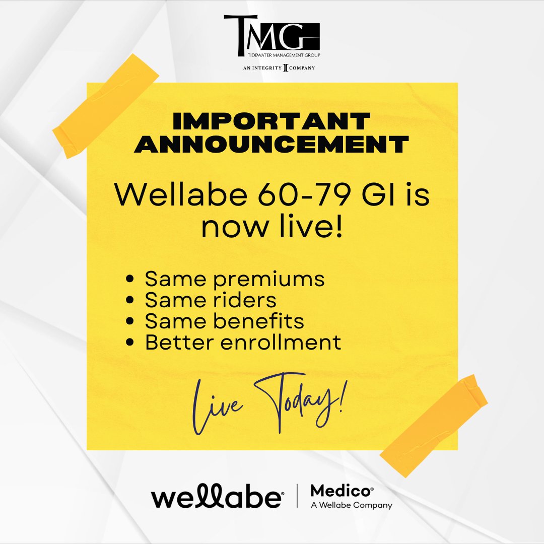 TidewaterMG's tweet image. 2 Big updates from Wellabe: HIP is now Guaranteed Issue rom 60-79 and there's a new code signature option on the MyEnroller app! Call us at 888-622-9122 for more info on Wellabe.

#HIP #guaranteedissue #insurance #wellabe