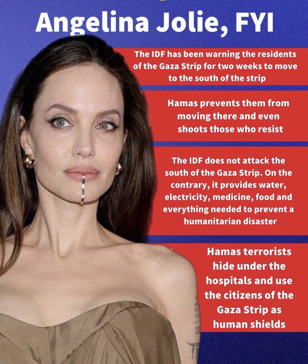 bsyaniv's tweet photo. #AngelinaJolie #FreePalestine from Hamas https://t.co/ompRHDZe9R