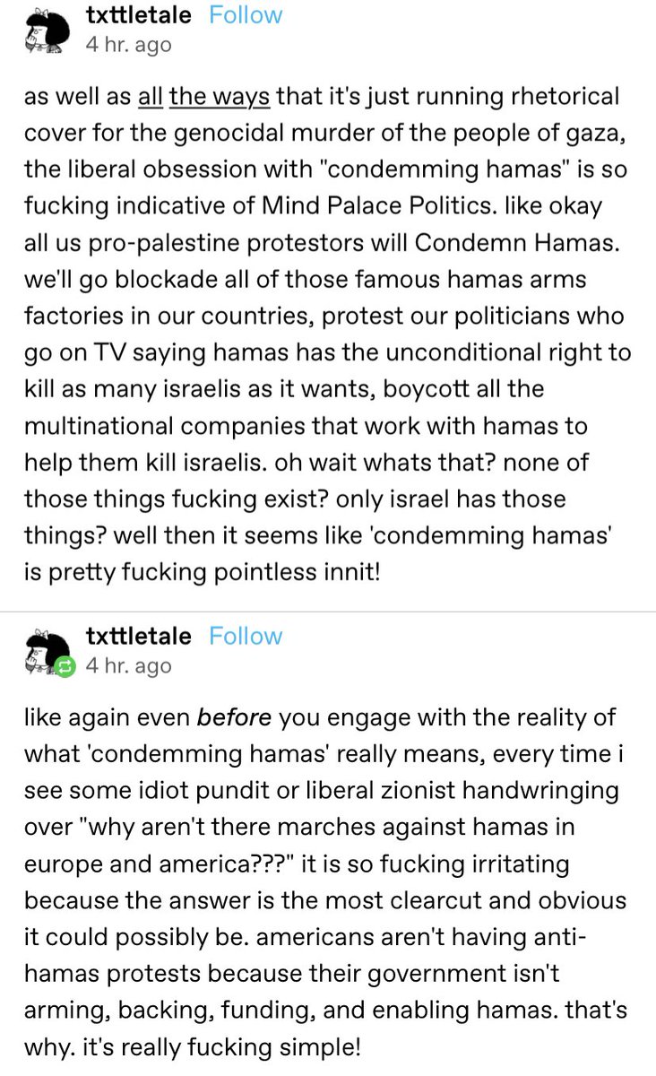 Distealart's tweet photo. Thinking abt this post every time someone says ‘well why don’t you condemn Hamas’ https://t.co/kRYXzOhnFi