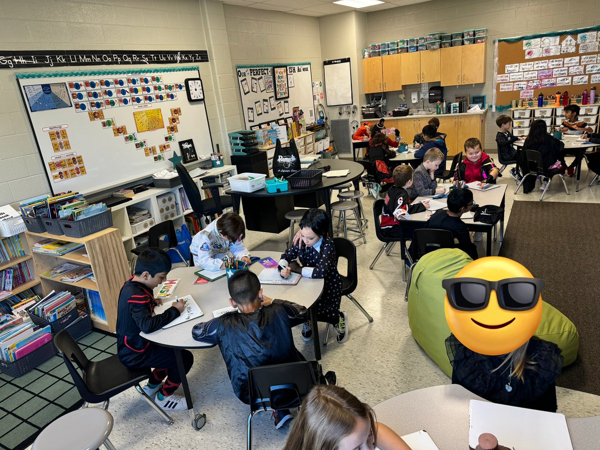 MsThiesen's tweet photo. One of my favourite activities each year. Halloween fashion show. Each student gets a chance to walk the runway and then table groups have two minutes to write their best descriptive sentence about the costume! Always a hit! @cedarhollowps https://t.co/ap8aXzUCOq